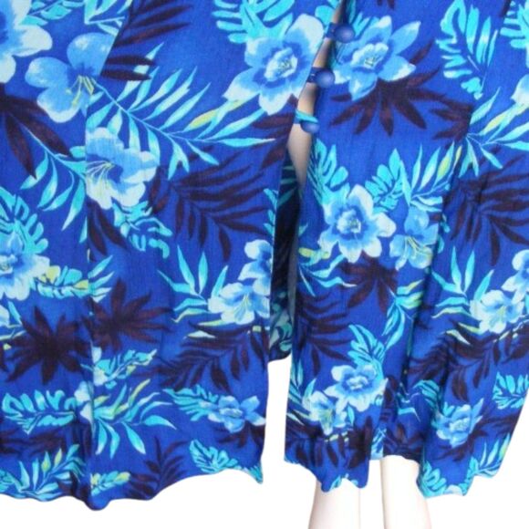 Vintage DAWN JOY Maxi Dress, 7/8, Blue Floral, Crossed back, Buttons, Sleeveless - Picture 12 of 12